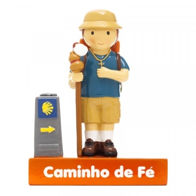 Figura decorativa de peregrino com base 'Caminho de Fé'