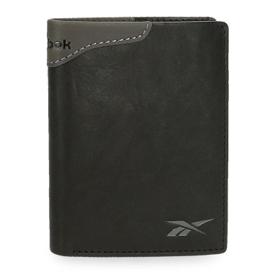 Carteira preta de pele com logótipos Reebok