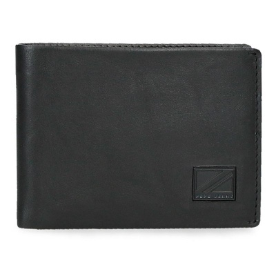 Carteira masculina preta de material liso com etiqueta quadrada PETROL INDUSTRIES