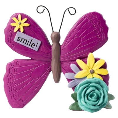 Adorno decorativo borboleta cor-de-rosa com flores e texto smile