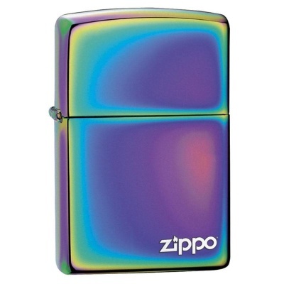 Isqueiro Zippo metálico iridescente azul e roxo com logo branco