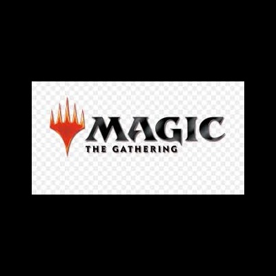 Logotipo Magic: The Gathering com símbolo alaranjado e texto preto