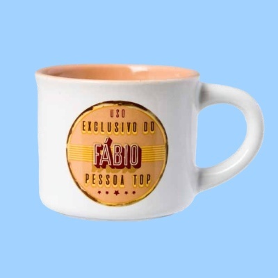 Caneca branca com interior laranja e texto personalizável