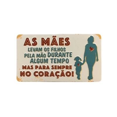 Placa decorativa com texto sobre mães e filhos e silhuetas de mãe e filho a segurar-se pela mão