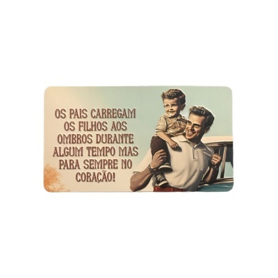 Placa decorativa com texto sentimental em português e ilustração de pai e filho