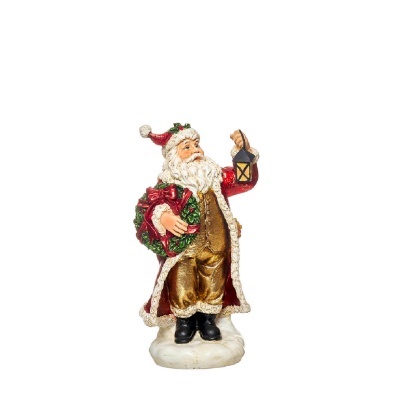 Figurina decorativa de Pai Natal com coroa e lanterna