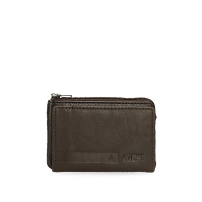Carteira preta em pele com fechos de correr e gravação ADAPT