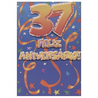 Cartão de aniversário azul com texto 