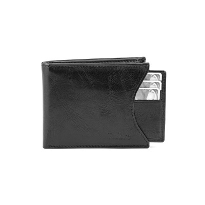 Carteira preta de couro com compartimento para cartões