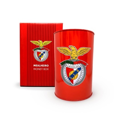 Mealheiro metálico vermelho com emblema SLB e caixa correspondente