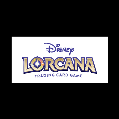 Logótipo do jogo Disney Lorcana Trading Card Game em dourado e roxo