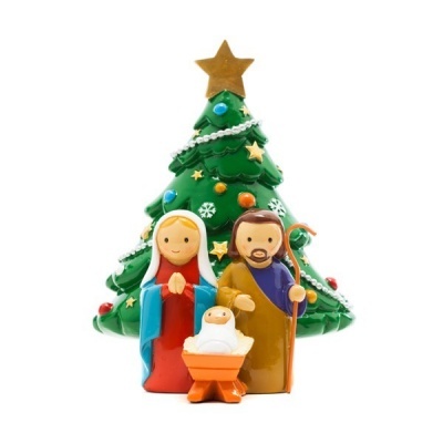 Conjunto decorativo Natal com árvore e figuras do presépio
