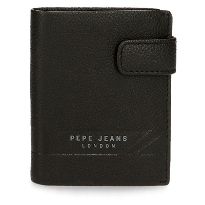 Carteira preta em pele com fecho e logo PEPE JEANS LONDON