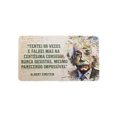 Quadro com frase inspiradora de Albert Einstein e ilustração colorida do seu rosto