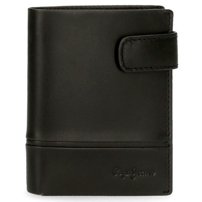 Carteira masculina preta de couro com fecho de aba