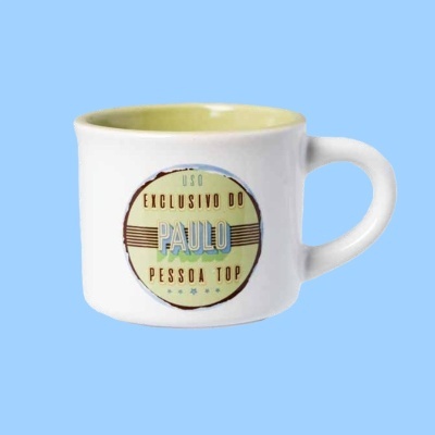 Copo de cerâmica branco com inscrição personalizada para Paulo