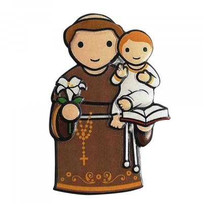 Estatueta decorativa de São Francisco com criança em estilo de desenho simples