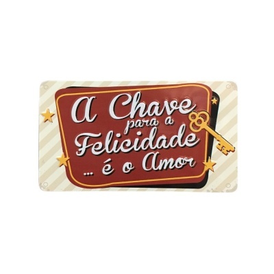 Placa decorativa em madeira com texto e chave amarela