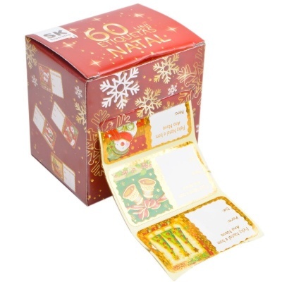 Caixa vermelha com etiquetas de Natal decorativas