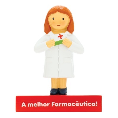 Figura decorativa de farmacêutica em plástico com texto A melhor Farmacêutica!
