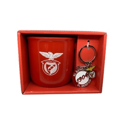 Conjunto presente SL Benfica com caneca vermelha e porta-chaves em caixa vermelha