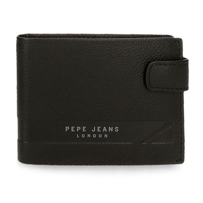 Carteira preta de pele PEPE JEANS LONDON com fecho de aba