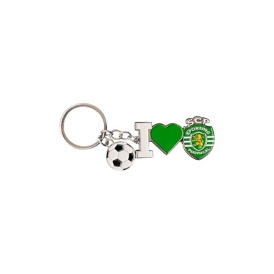 Porta-chaves com bola de futebol, letra I, coração verde e emblema Sporting CP