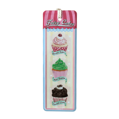 Marcador de livros tecido com desenhos de bolos e texto Fairy Cake