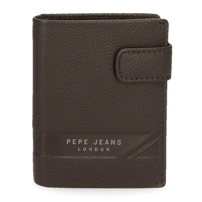 Carteira masculina castanha com fecho e logo Pepe Jeans London