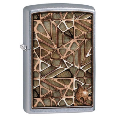 Isqueiro metálico com design abstrato em tons castanhos e verdes