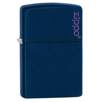 Isqueiro Zippo azul escuro com logo lilás