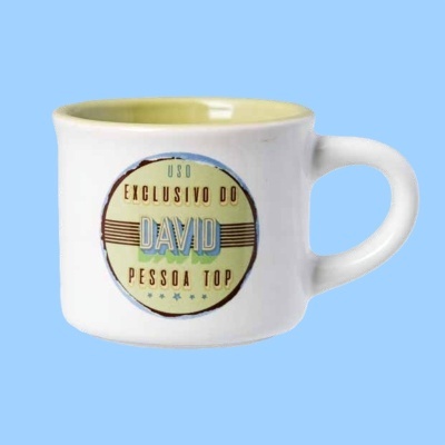 Caneca branca com texto personalizado para David