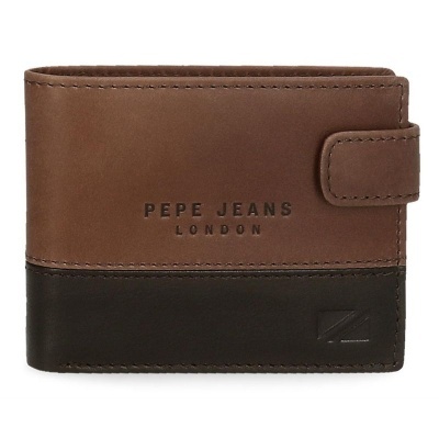 Carteira masculina de couro sintético castanho e preto com logótipo PEPE JEANS LONDON