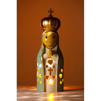 Figura decorativa de Nossa Senhora com luz interior e coroação dourada