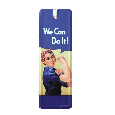 Marcador de páginas rígido com ilustração Rosie the Riveter e texto We Can Do It!