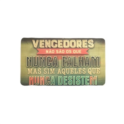 Placa decorativa com texto motivacional em português colorido
