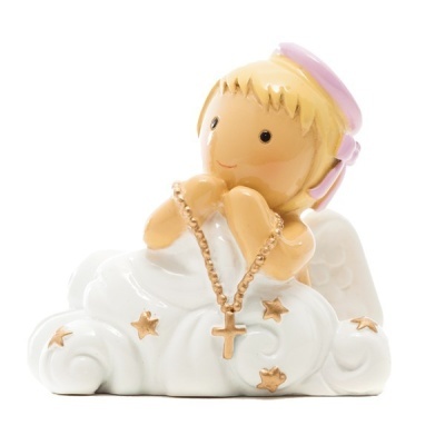 Figura decorativa de anjo ajoelhado em porcelana