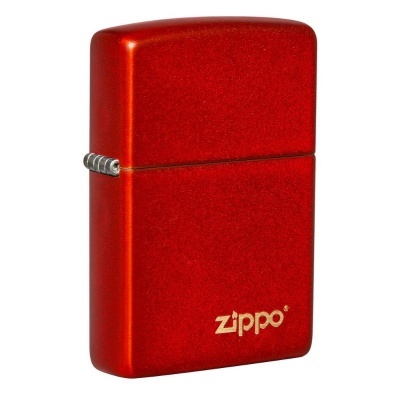 Isqueiro Zippo metálico vermelho brilhante com logótipo dourado