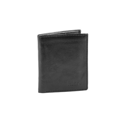 Carteira preta de couro com texto 'kobra' em relevo