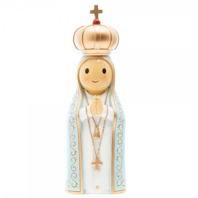 Figura decorativa religiosa da Virgem Maria com manto azul e coroa dourada