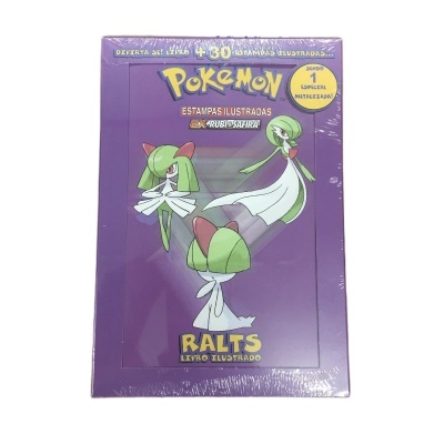 Livro ilustrado Pokémon Ralts com capa roxa e 30 estampas, selado em plástico