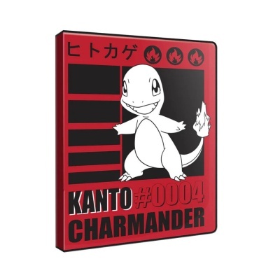 Capa vermelha com desenho de Charmander e texto KANTO #0004 CHARMANDER