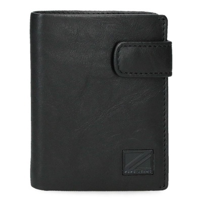 Carteira masculina de couro preta com fecho de pressão