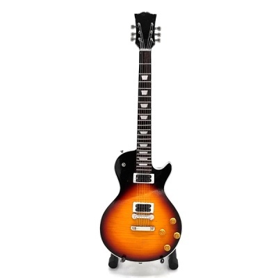 Guitarra elétrica sunburst tipo Les Paul em suporte preto