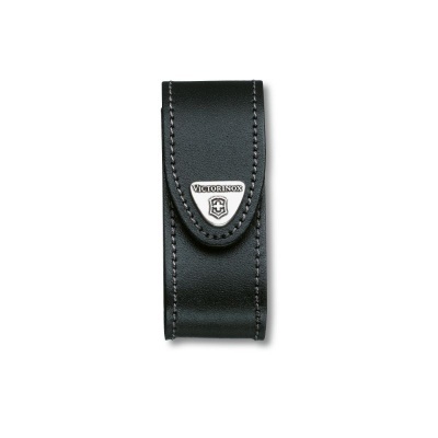 Estojo para canivete preto em pele com logotipo Victorinox no fecho