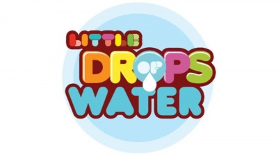 Logótipo colorido com as palavras LITTLE DROPS WATER e uma gota de água