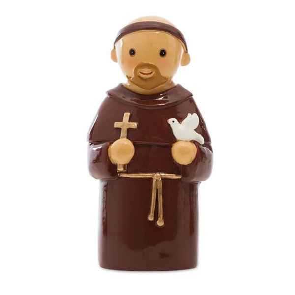 São Francisco de Assis Estatueta cerâmica de São Francisco castanha com cruz e pomba