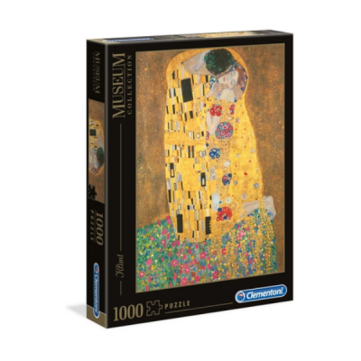 Quebra-cabeças Clementoni 1000 peças com pintura O Beijo de Gustav Klimt em tons dourados e flores