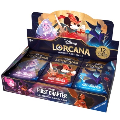 Exposição de pacotes de cartas colecionáveis Disney Lorcana