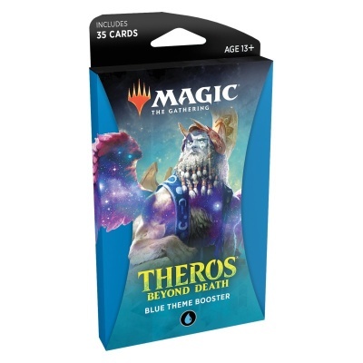 Cartão Magic The Gathering Theros Beyond Death embalagem azul com ilustração mística